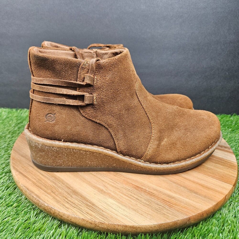 Born Viana Boots Womens Size 9.5 Brown Suede Wedge Ankle Zip Comfortable Shoes - Picture 1 of 11